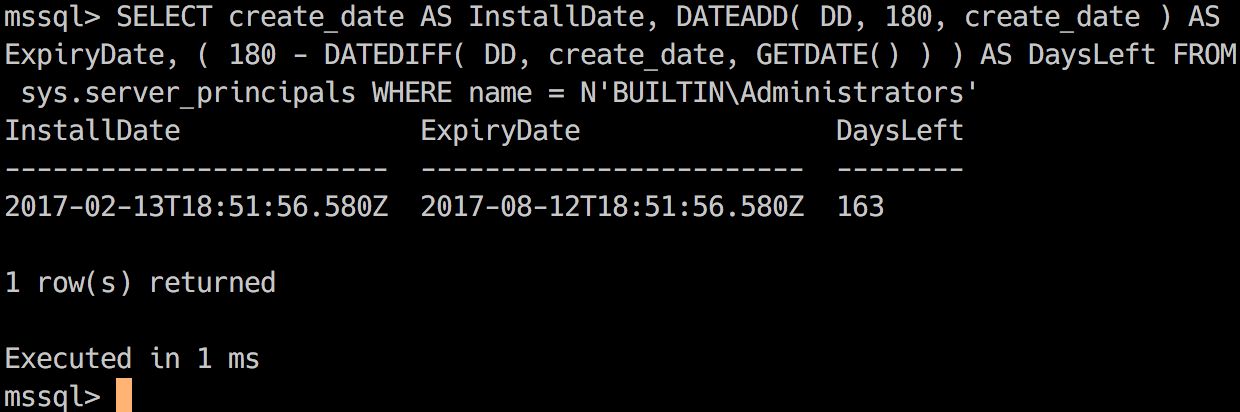 Getting SQL expiration date from the command line