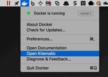 Docker menu, open Kitematic 