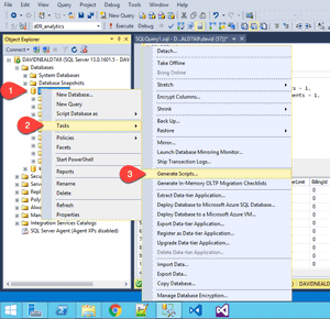 Database -> Tasks -> Generate Scripts...