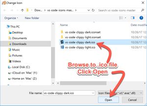 Locate and open icon file